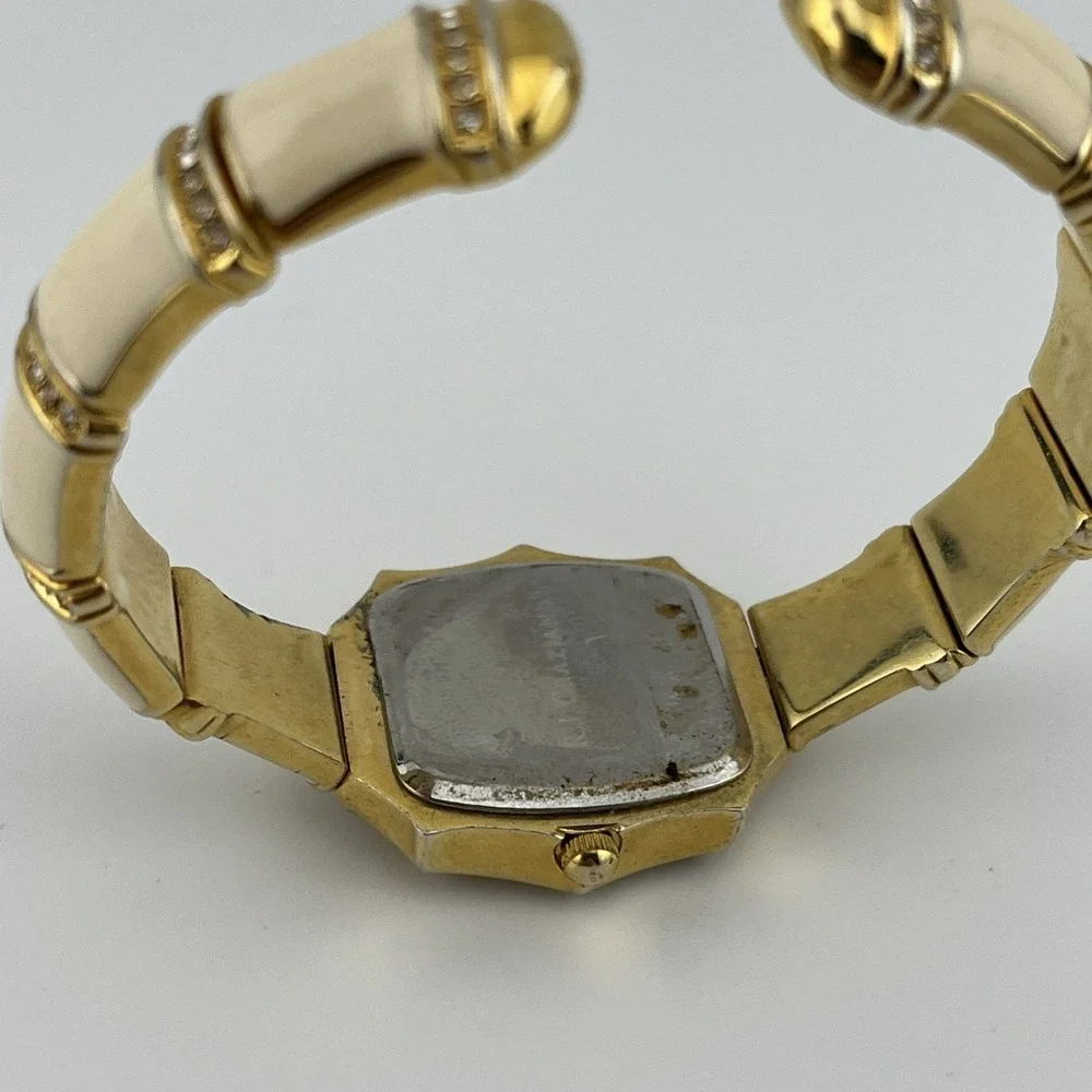 R.J. Graziano Watch Women Cream Enamel &‎ Crystals Gold Bangle- New Battery